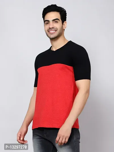 Reliable Multicoloured Cotton Blend Colourblocked V Neck Tees For Men Pack Of 2-thumb3