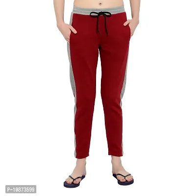 Elite Maroon Cotton Striped Track Pant For Women-thumb0