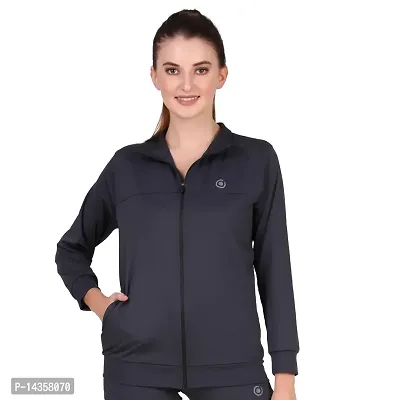 Elite Grey Polyester Long Track Jacket For Women