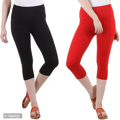 Diaz Women's Regular Fit Plain 3/4th Capri Pants (Black, Red,XXL)