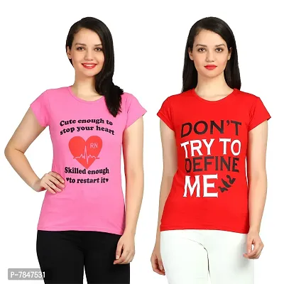 DIAZ Women's Cotton Printed Round Neck T-Shirt Combo Pack of 2 Sizes:-S,M,L,XL