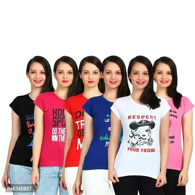 Reliable Cotton Printed Round Neck Tees For Women- Pack Of 6-thumb0