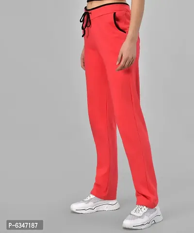 Stylish Cotton Blend Red Solid Track Pant For Women-thumb3