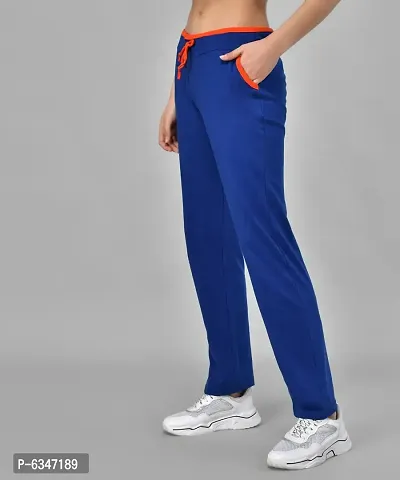 Stylish Cotton Blend Royal Blue Solid Track Pant For Women-thumb3