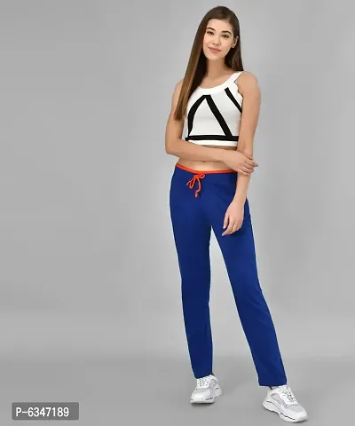 Stylish Cotton Blend Royal Blue Solid Track Pant For Women-thumb5