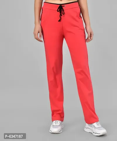 Stylish Cotton Blend Red Solid Track Pant For Women-thumb0