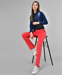 Stylish Cotton Blend Red Solid Track Pant For Women-thumb4