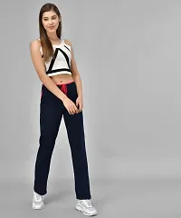 Stylish Cotton Blend Navy Blue Solid Track Pant For Women-thumb4