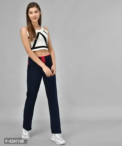 Stylish Cotton Blend Navy Blue Solid Track Pant For Women-thumb5
