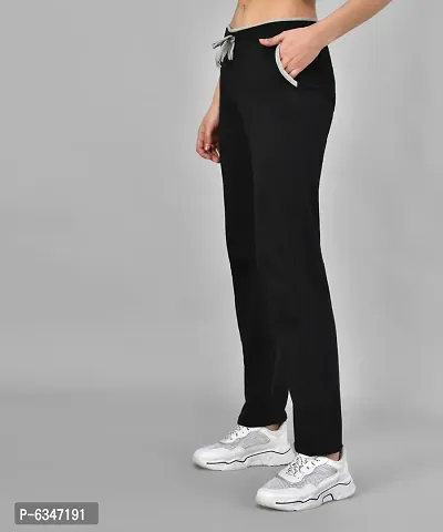 Stylish Cotton Blend Black Solid Track Pant For Women-thumb3