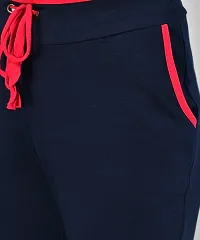 Stylish Cotton Blend Navy Blue Solid Track Pant For Women-thumb3