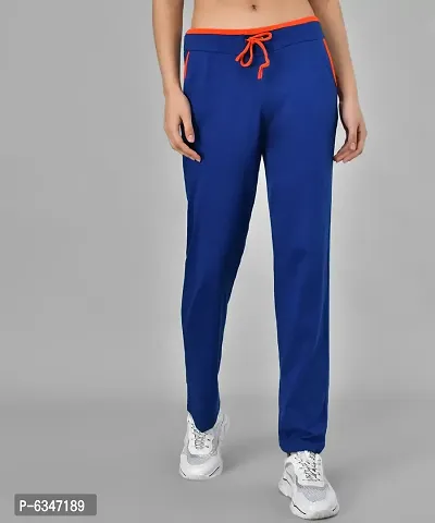 Stylish Cotton Blend Royal Blue Solid Track Pant For Women-thumb0