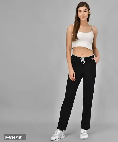 Stylish Cotton Blend Black Solid Track Pant For Women-thumb5