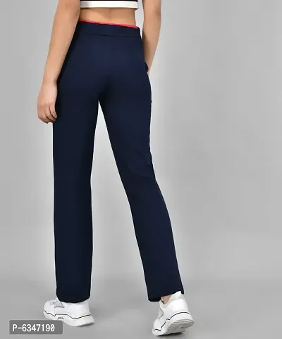 Stylish Cotton Blend Navy Blue Solid Track Pant For Women-thumb2