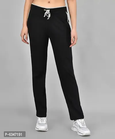 Stylish Cotton Blend Black Solid Track Pant For Women-thumb0