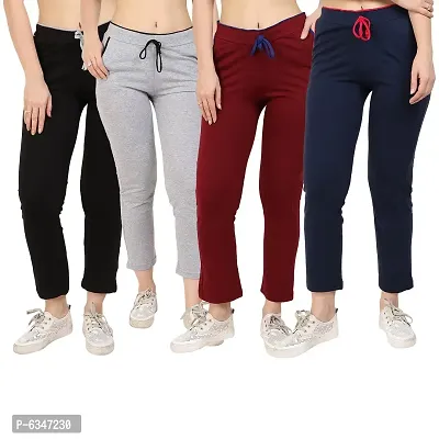 Stylish Cotton Blend Multicoloured Solid Track Pant For Women-  Pack of 4-thumb0