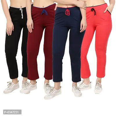Stylish Cotton Blend Multicoloured Solid Track Pant For Women-  Pack of 4-thumb0