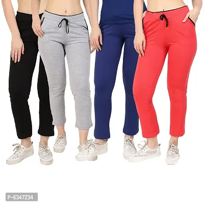 Stylish Cotton Blend Multicoloured Solid Track Pant For Women-  Pack of 4