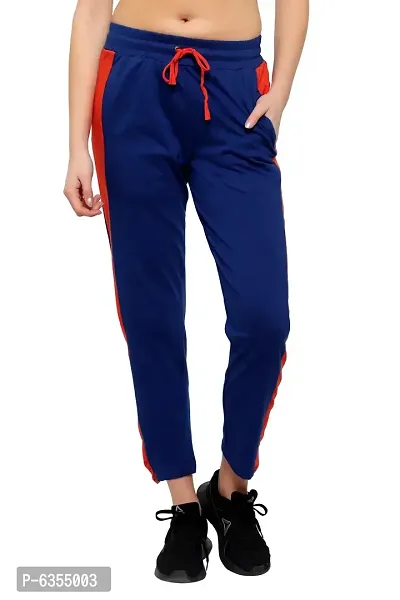 Stylish Cotton Royal Blue Solid Track Pant For Women-thumb0