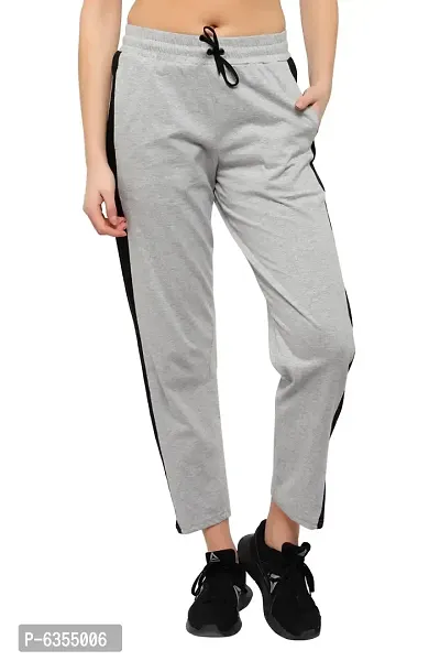Stylish Cotton Grey Solid Track Pant For Women