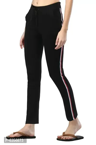 Stylish Cotton Black Striped Track Pant For Women-thumb0