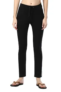 Stylish Cotton Black Striped Track Pant For Women-thumb1