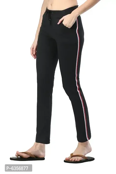 Stylish Cotton Black Striped Track Pant For Women