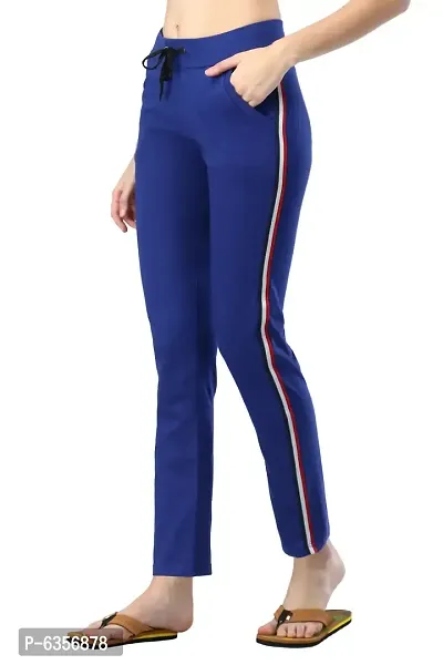 Stylish Cotton Royal Blue Striped Track Pant For Women