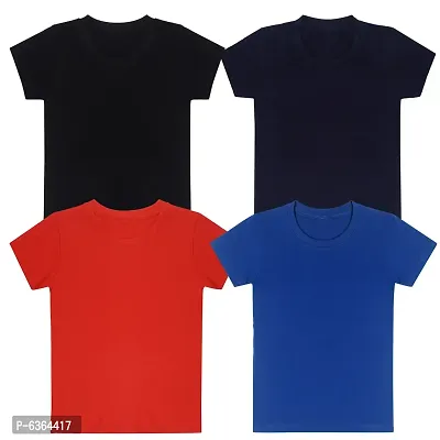 Stylish Cotton Solid Round Neck Tees For Boys- Pack Of 4-thumb0