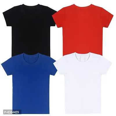 Stylish Cotton Solid Round Neck Tees For Boys- Pack Of 4