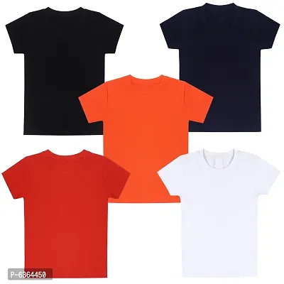 Stylish Cotton Solid Round Neck Tees For Boys- Pack Of 5