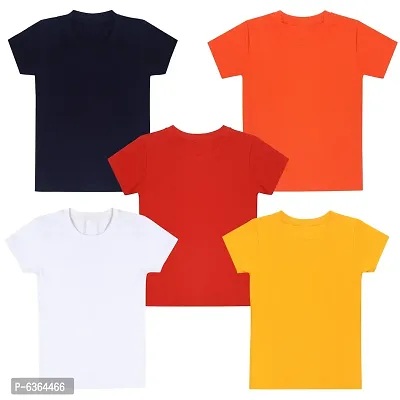 Stylish Cotton Solid Round Neck Tees For Boys- Pack Of 5