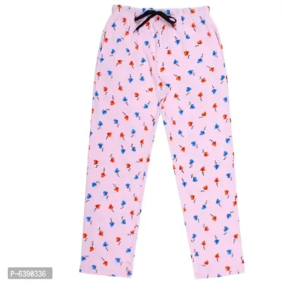 Stylish Pink Cotton Printed Pyjama Bottom For Girls