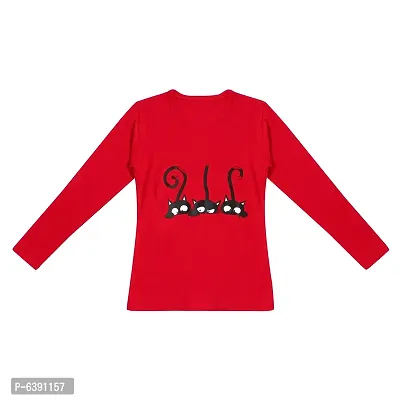Stunning Red Cotton Printed Tees For Girls-thumb0
