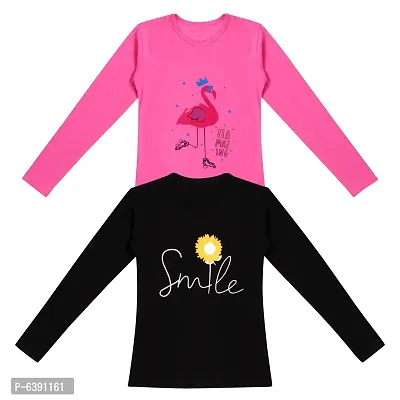 Stunning Cotton Printed Tees For Girls- Pack Of 2