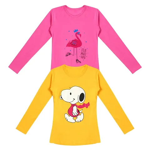 Kids Cotton Printed Full Sleeve T-shirt For Girls- Pack of 2