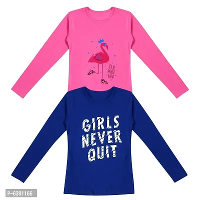 Stunning Cotton Printed Tees For Girls- Pack Of 2-thumb0
