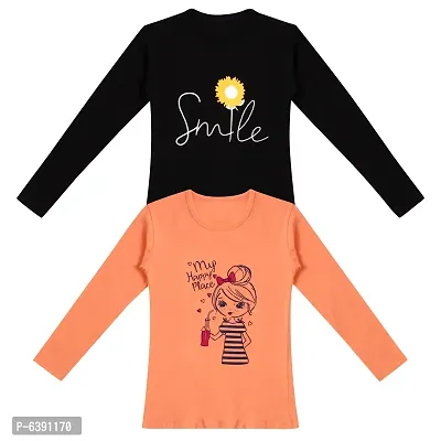 Stunning Cotton Printed Tees For Girls- Pack Of 2