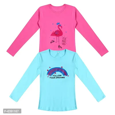 Stunning Cotton Printed Tees For Girls- Pack Of 2-thumb0