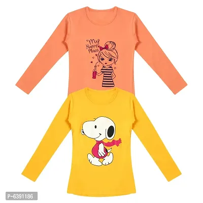 Stunning Cotton Printed Tees For Girls- Pack Of 2