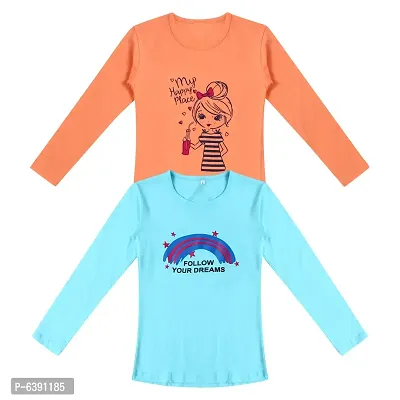 Stunning Cotton Printed Tees For Girls- Pack Of 2-thumb0