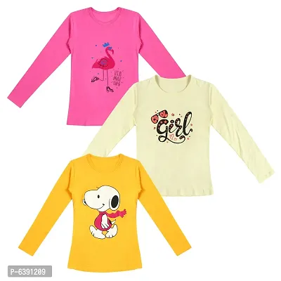 Stunning Cotton Printed Tees For Girls- Pack Of 3-thumb0