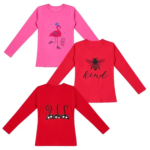 Kids Cotton Printed Tees For Girls Combo Packs