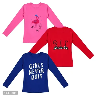 Stunning Cotton Printed Tees For Girls- Pack Of 3