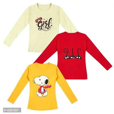 Stunning Cotton Printed Tees For Girls- Pack Of 3-thumb0