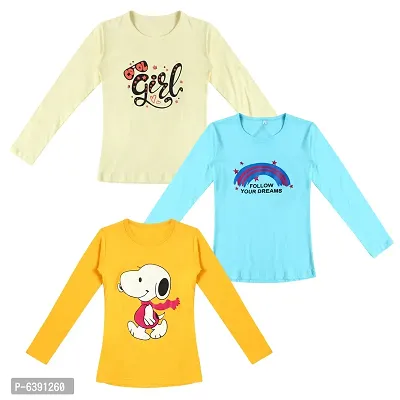 Stunning Cotton Printed Tees For Girls- Pack Of 3