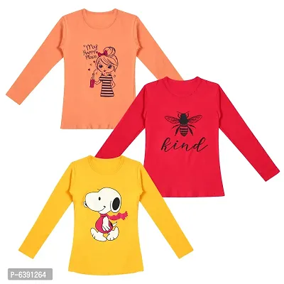 Stunning Cotton Printed Tees For Girls- Pack Of 3