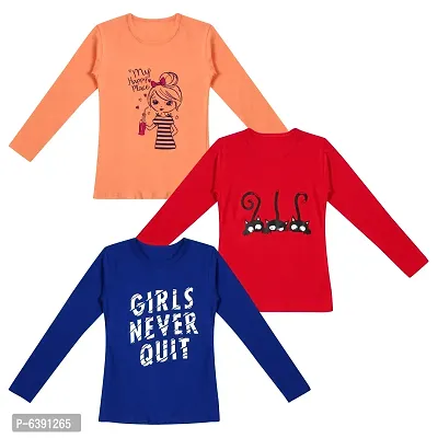 Stunning Cotton Printed Tees For Girls- Pack Of 3