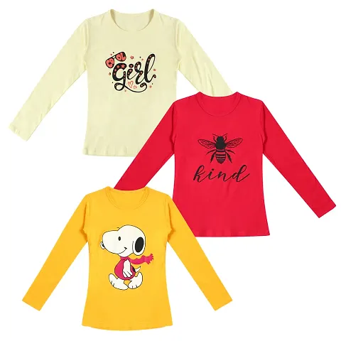 Pack Of 3 Girls Cotton Printed T shirt