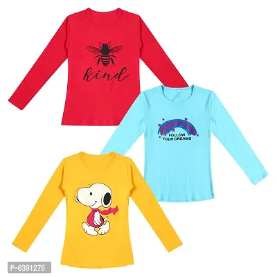 Stunning Cotton Printed Tees For Girls- Pack Of 3